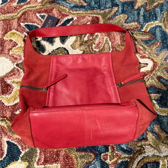 American Leather Co. Red Leather & Suede Handbag - NWT - Picture 9 of 13